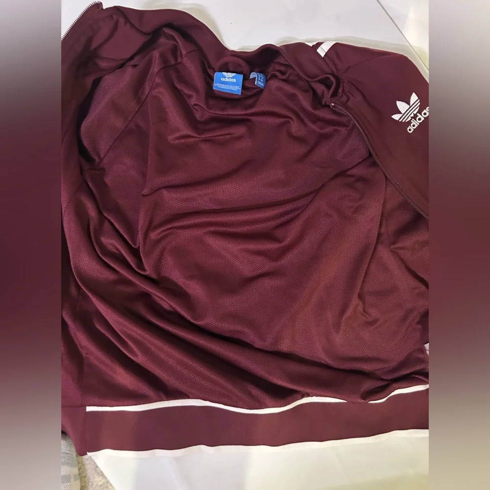 Adidas women’s Burgundy Track Jacket zip up three stripes - Picture 7 of 10